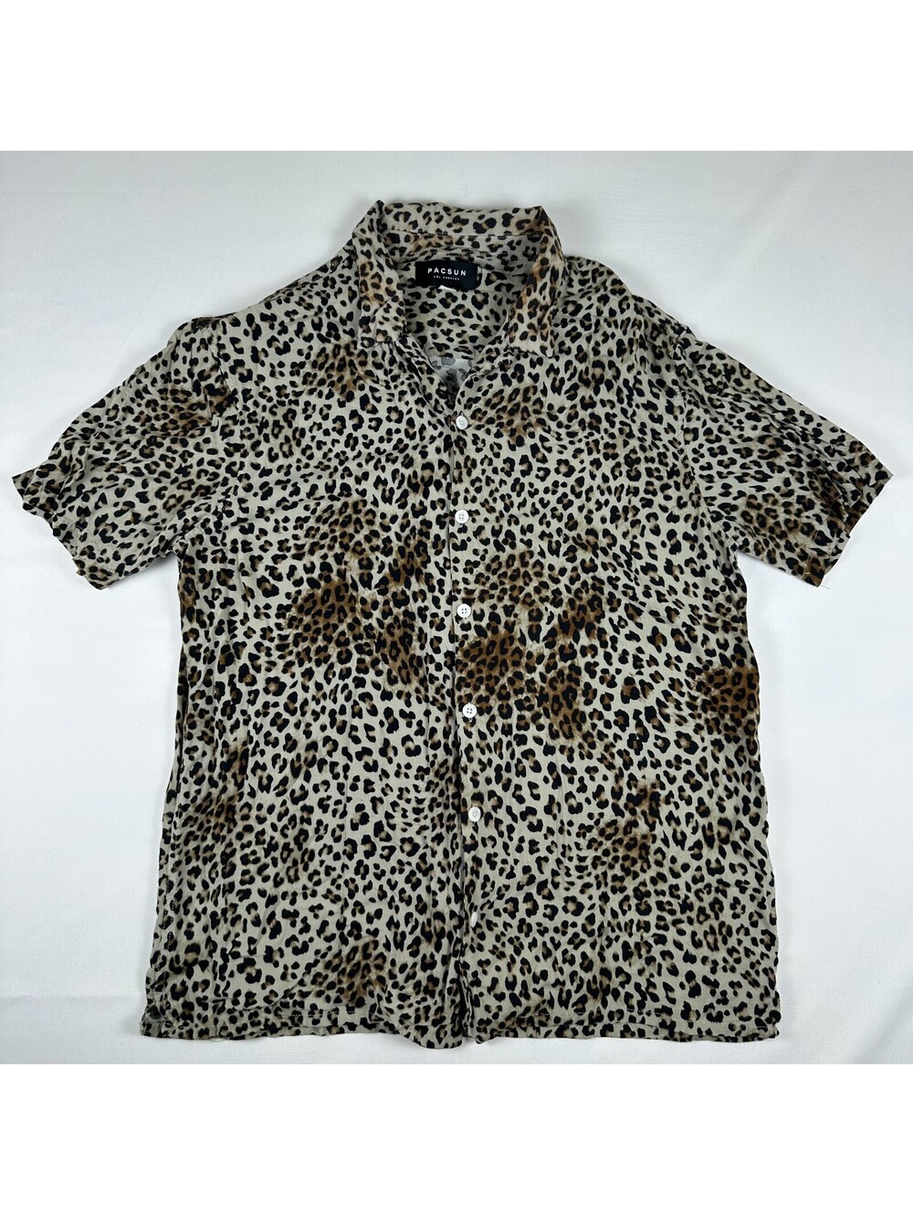 PacSun Men's Leopard Cheetah Print Short Sleeve Button Up Shirt Size L